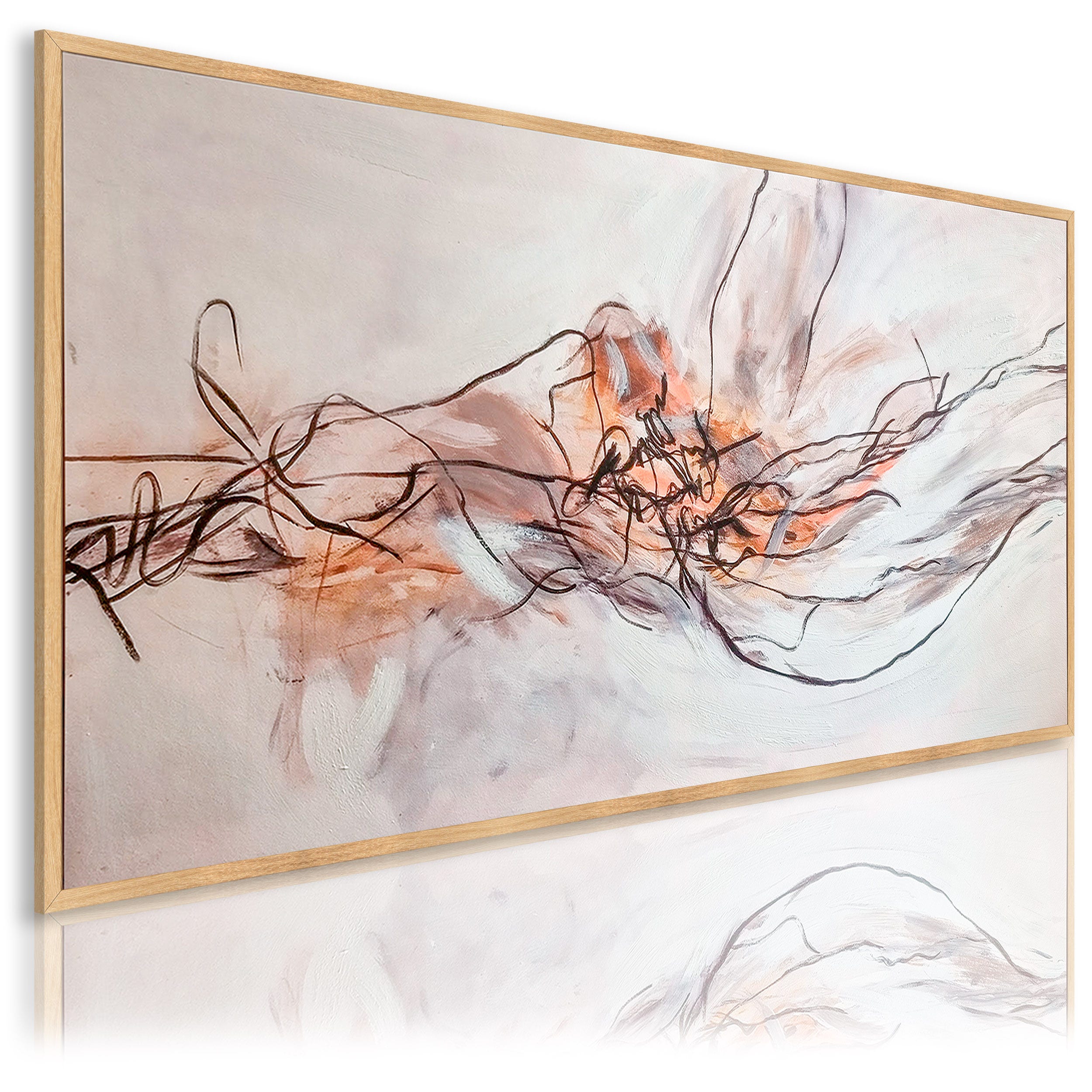 DekoArte - Cuadro Pintado a Mano Abstracto 140x70 cm SIGNATURE - Cuadros  Modernos al Oleo con Marco color madera
