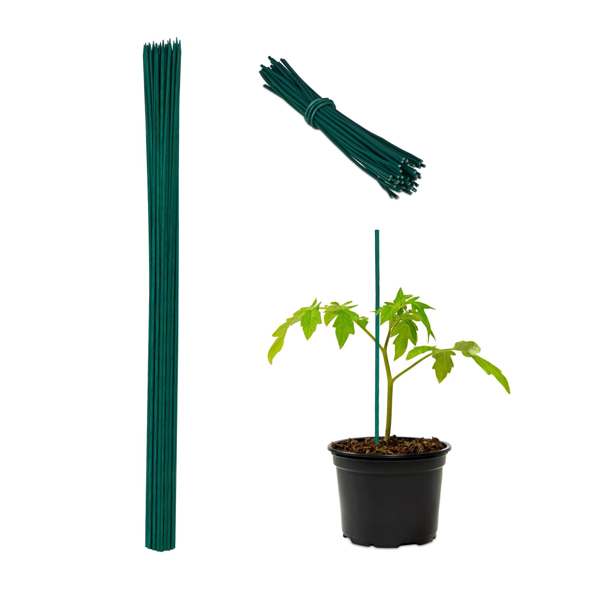 50 Bastoncini Di Supporto Per Piante, 40 Cm, Verdi, Per Giardino, Pomodori E Composizioni Floreali - 3
