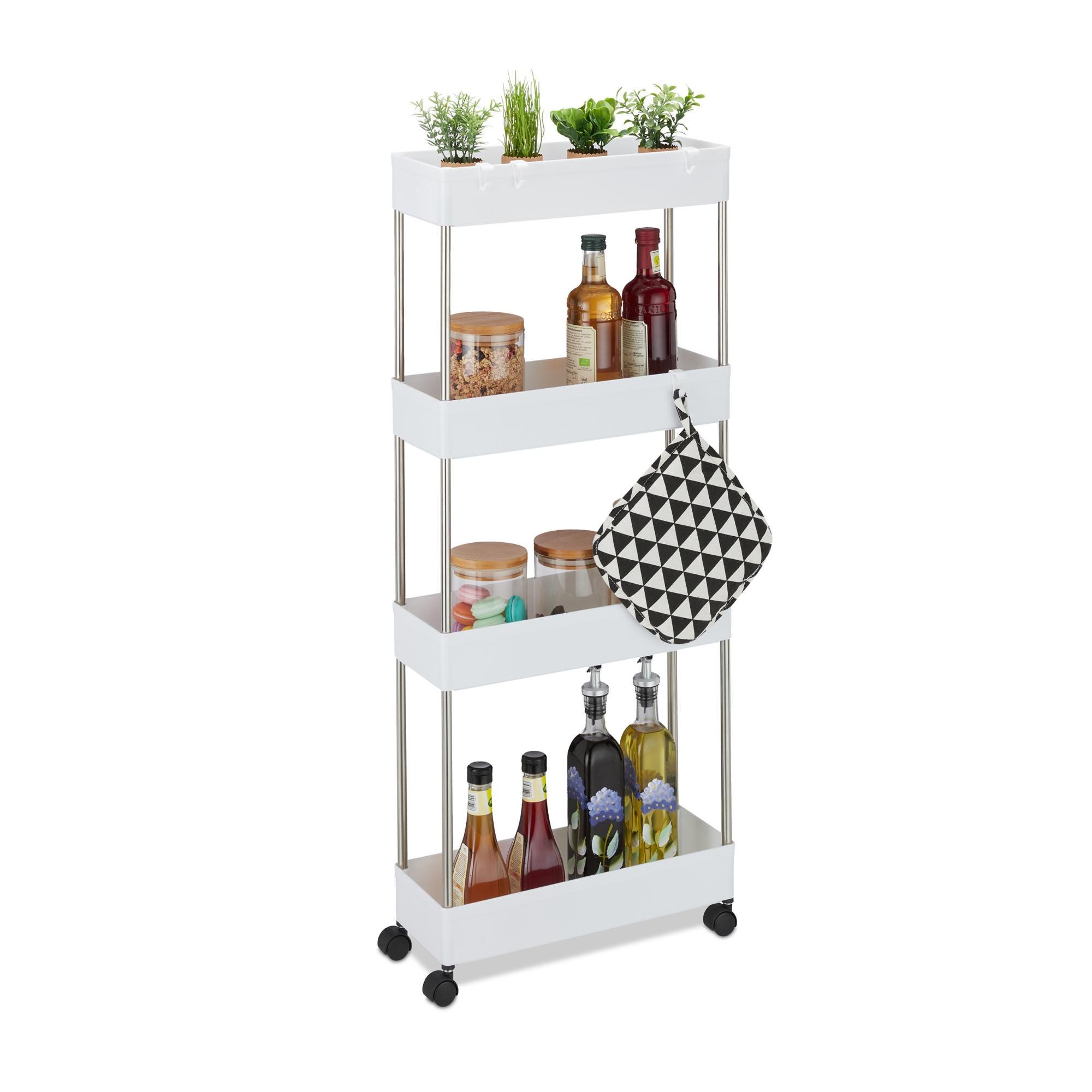Relaxdays Mobile Salvaspazio, Scaffale su Ruote con 3 Ripiani, per Relaxdays Mobile Salvaspazio, Scaffale su Ruote con 3 Ripiani, per
