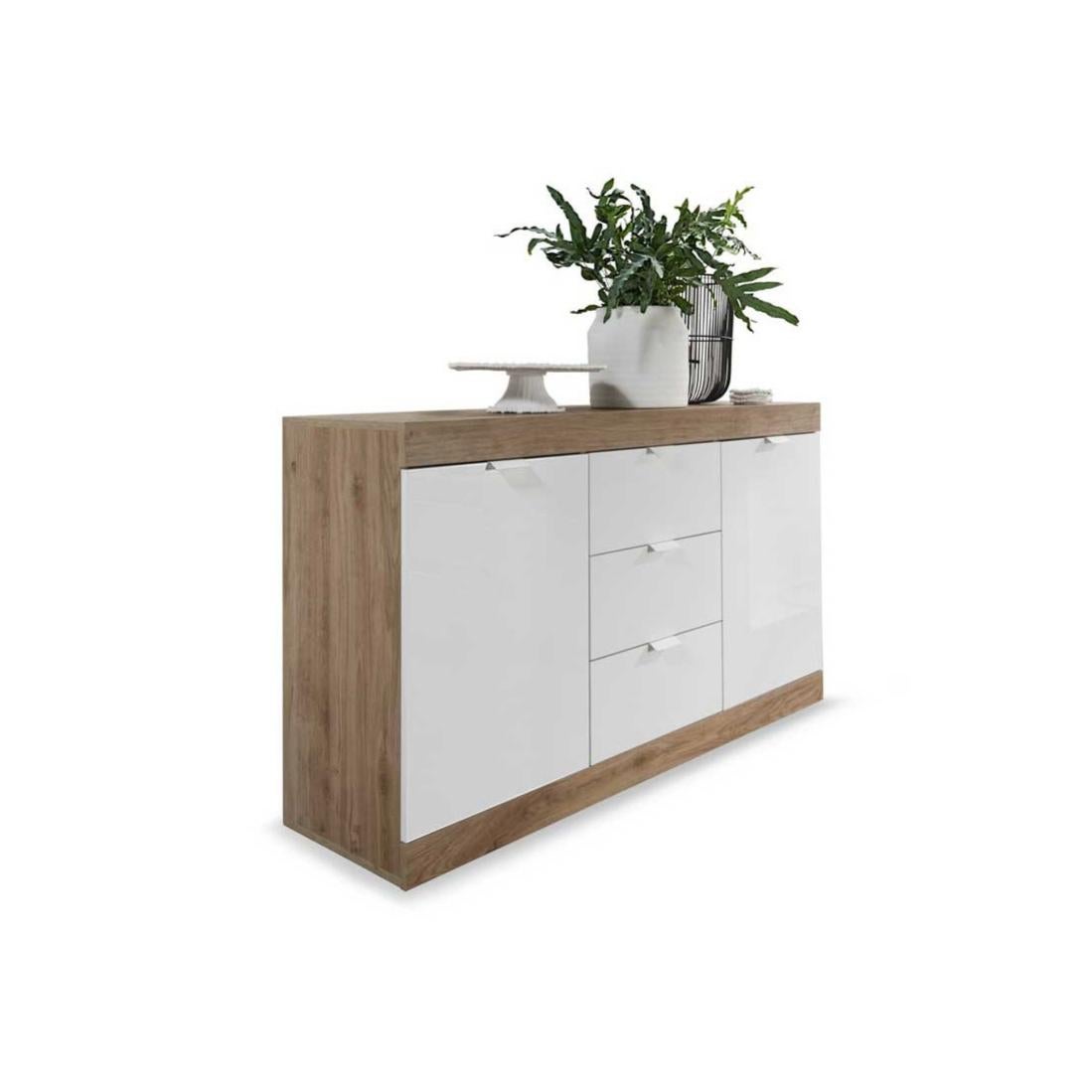 Buffet Haut Schildmeyer Padua - Blanc Brillant/Chêne - Style Campagne 40x35x114 Cm