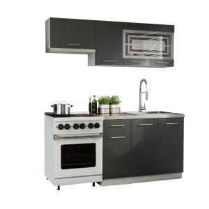 Estrada - cuisine complète d'angle + modulaire l 300 cm 8pcs - plan de  travail inclus - ensemble armoires meubles cuisine - blanc-noir - Conforama
