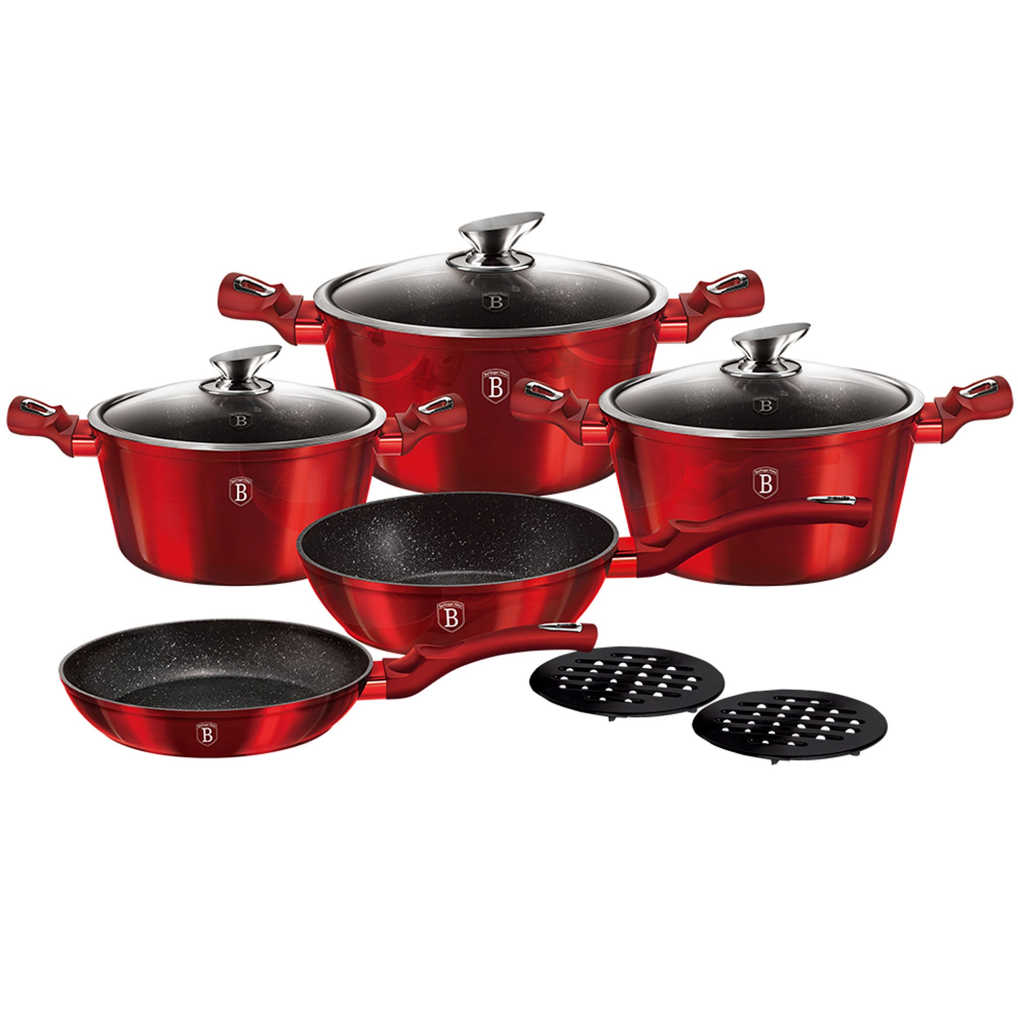 Set di Pentole Induzione 8-Piece Alluminio Antiaderente Casseruoli + 3  Padelle FAGOR Rosso Maxima