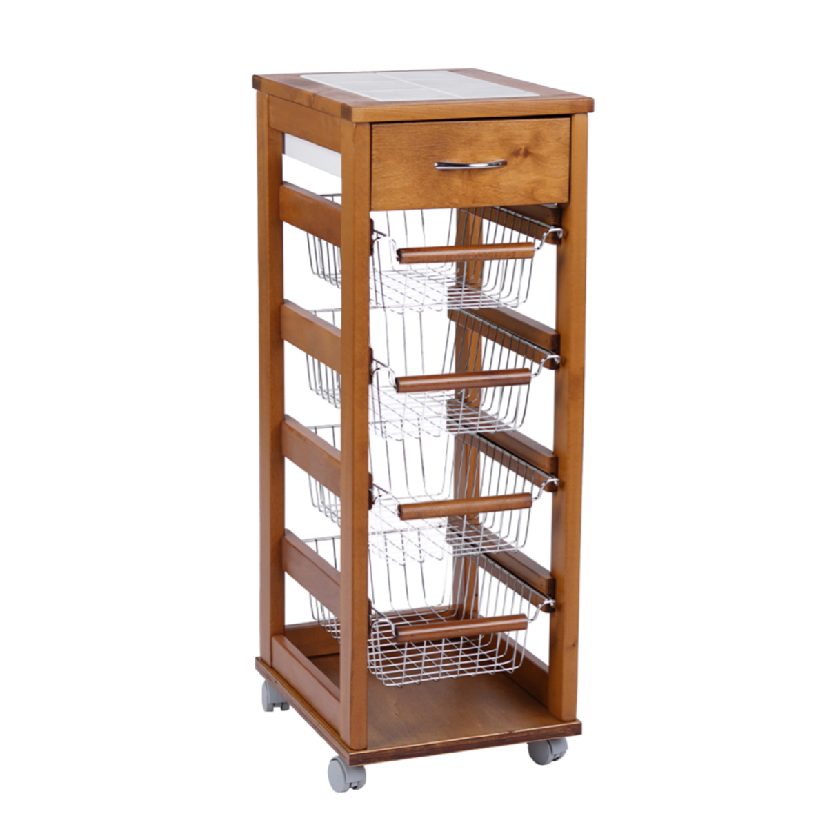 Carrello da cucina con ante a ribalta e portabottiglie Rovere