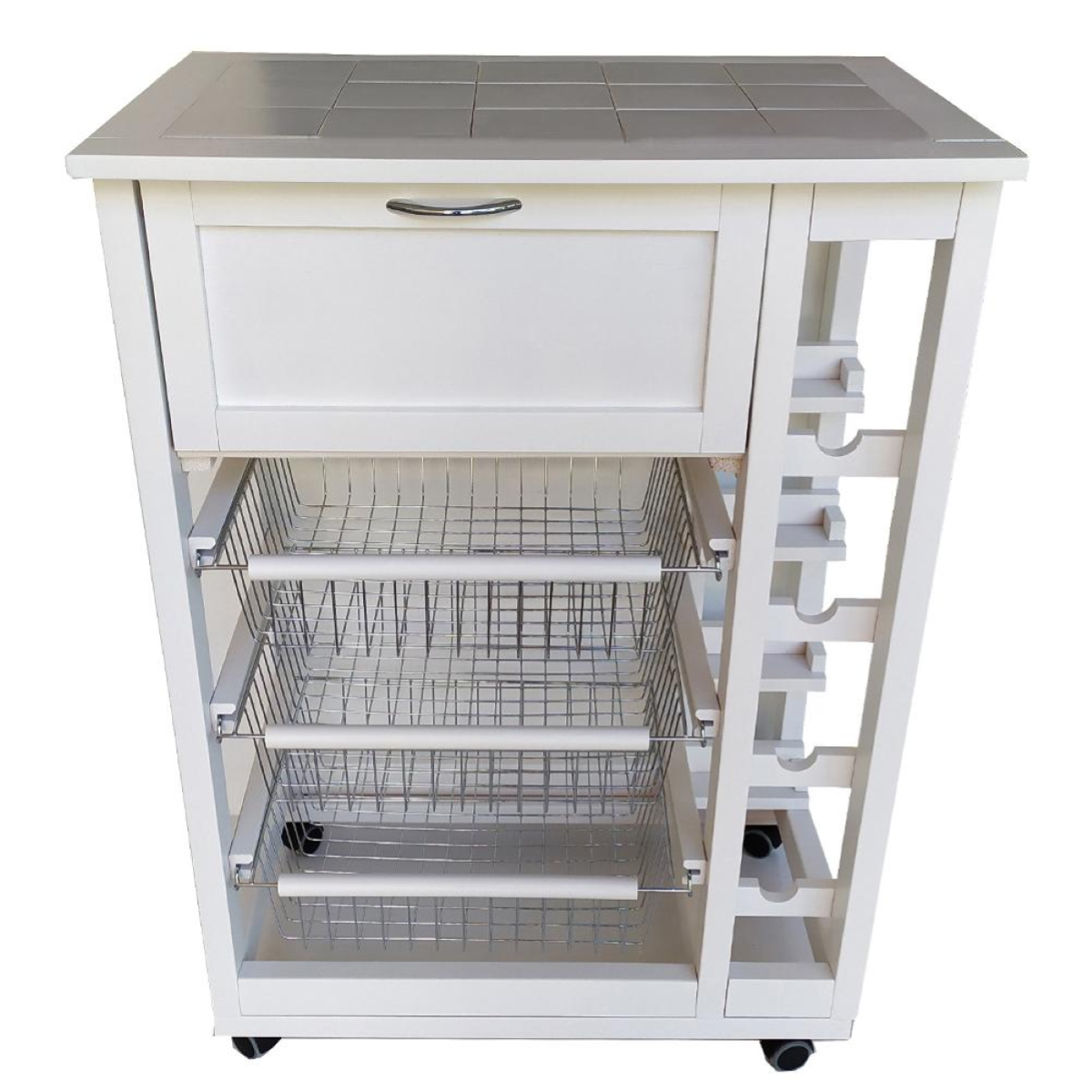 Carrello Cucina In Legno Portapane Bianco Azulejos | LGV Shopping