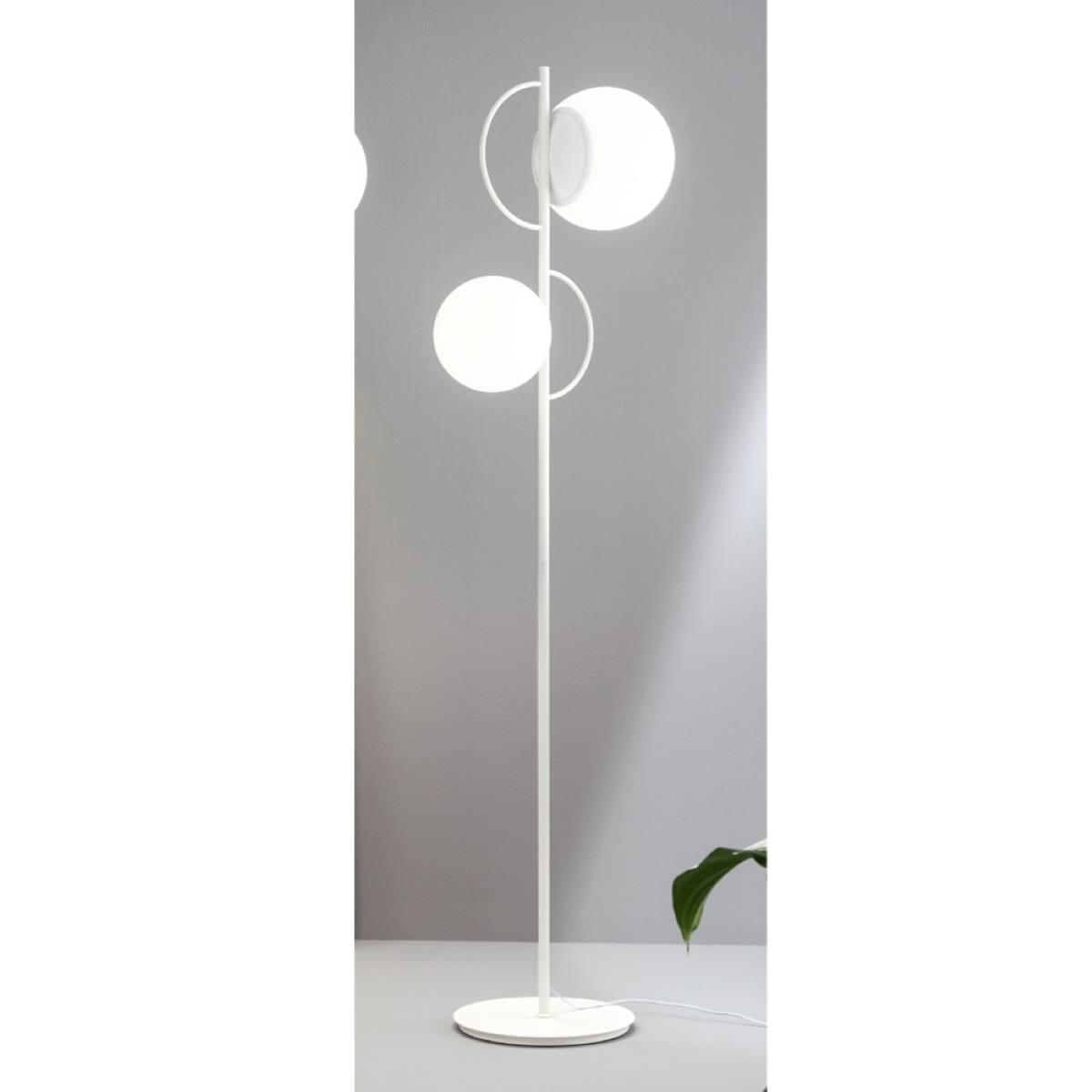 Piantana lampada moderna nero 1 luce vetro soffiato bianco FB-0087