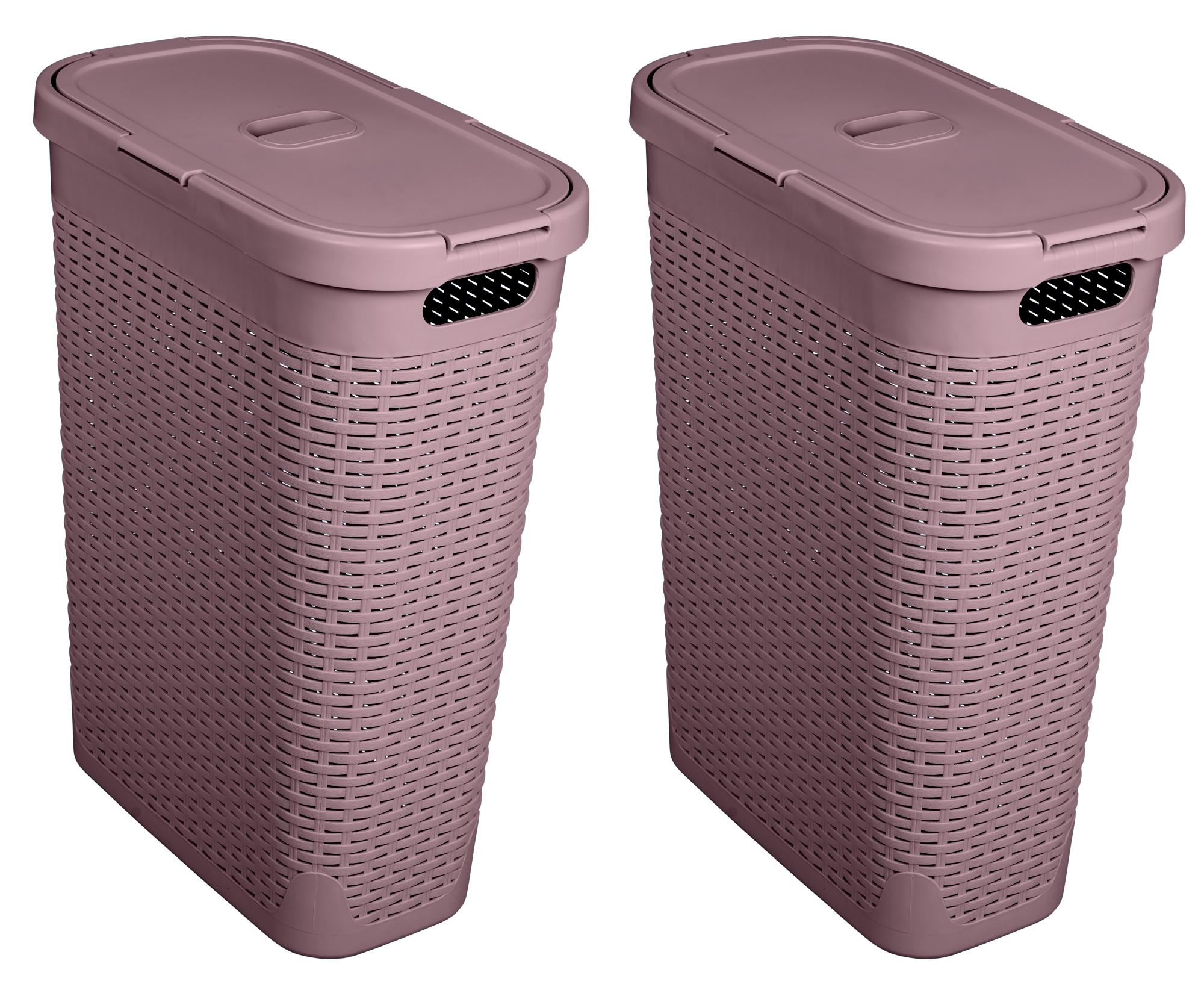 Panier à linge plastique 40L, Lot de 2 pcs, style rotin, rose, Anna ...