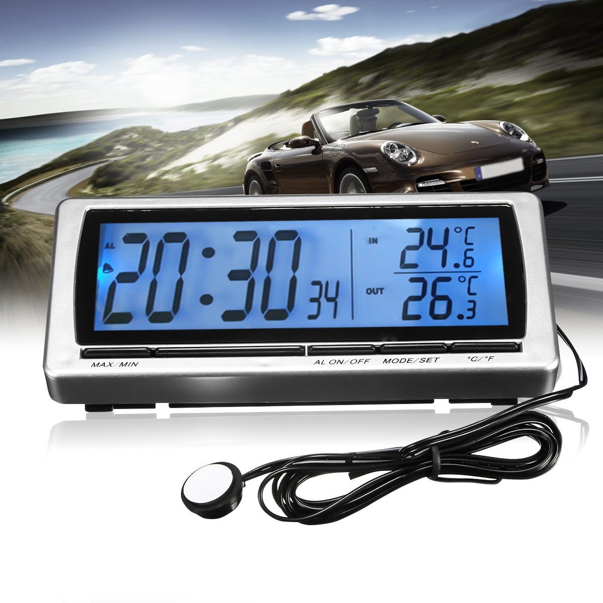 Horloge électronique de voiture Petite horloge numérique alimentée