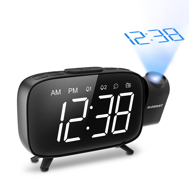 Igualmente Semicírculo Mirar atrás Reloj despertador de proyección Radio FM Reloj despertador Brillo de 3  niveles Alarma dual con 6 volúmenes, pantalla de proyector giratoria de 180  ° | Leroy Merlin