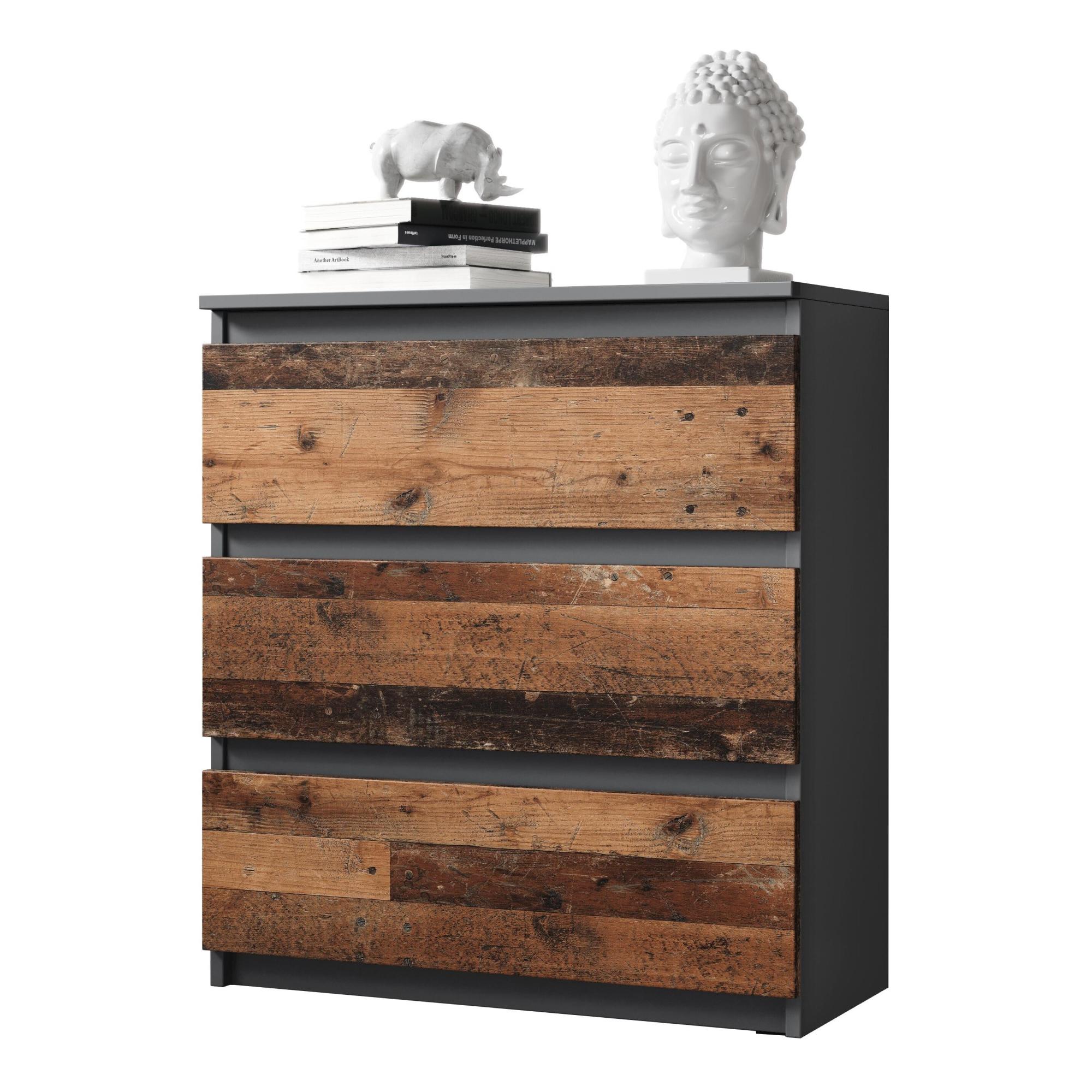 FURNIX Commode / meuble de rangement Arenal avec 3 tiroirs 70 x 35 x 77