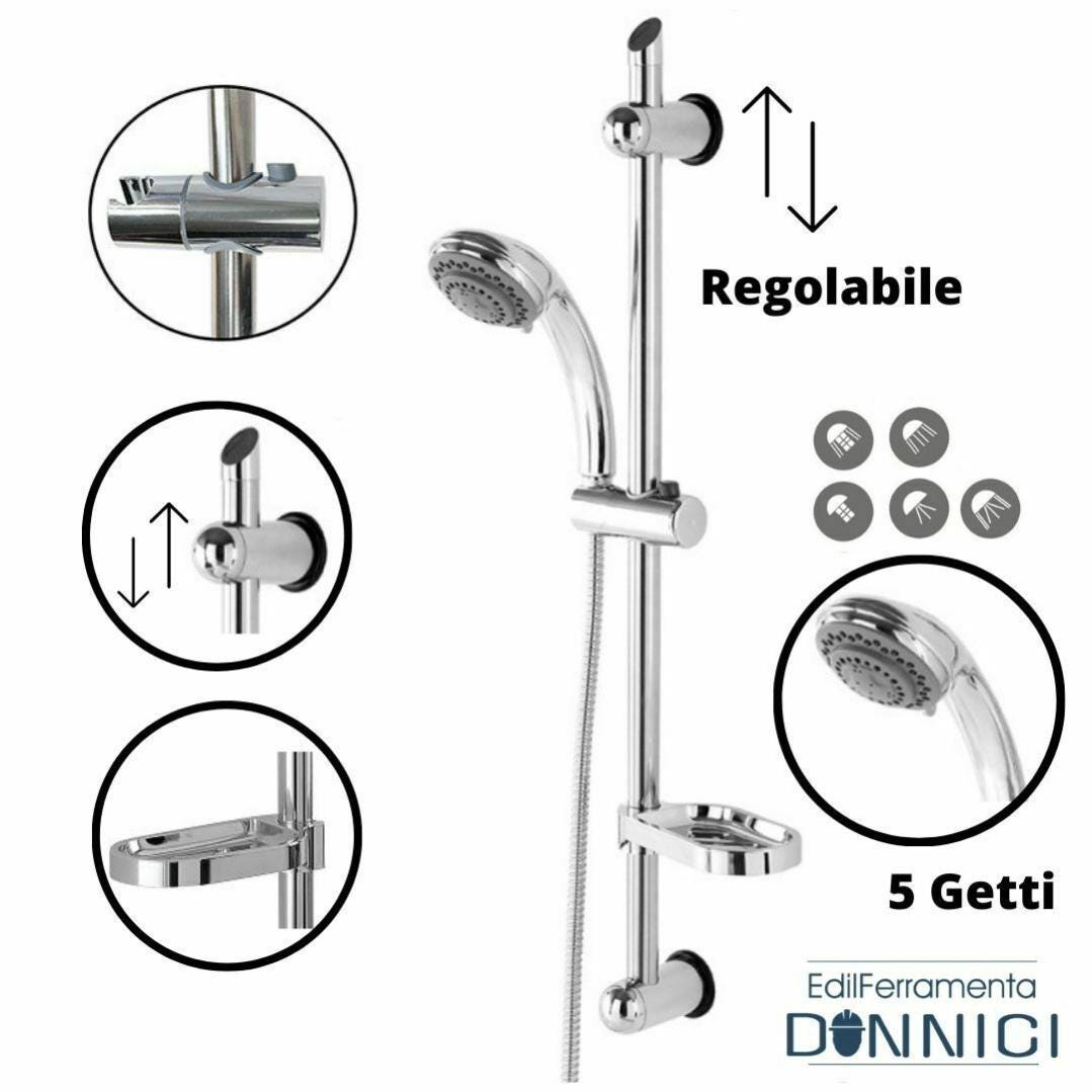 Asta Doccia Regolabile 80 Cm In Acciaio Inox SUS304 – Con Portasapone, Supporti Regolabili, Finitura Cromo