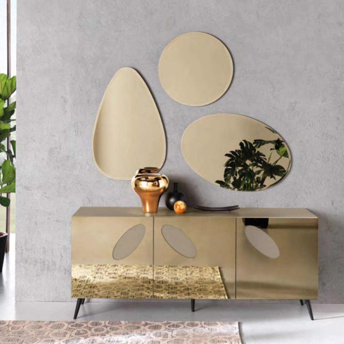 Madia credenza con 3 ante in vetro specchio bronzo e 5 piedini HONEY