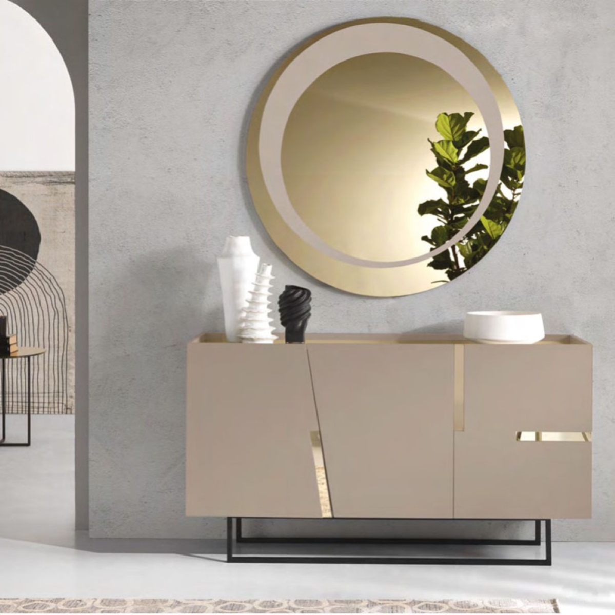 Madia credenza 3 ante inserti specchio Bronzo con scocca Tortora GIRONA