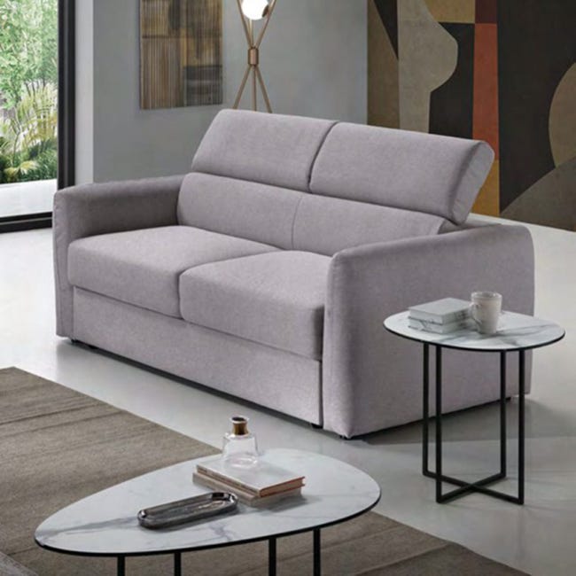 Divano 2 Posti Letto Estraibile Con Poggiatesta Regolabile DOVER GRIGIO Divano 2 Posti Letto Estraibile Con Poggiatesta Regolabile DOVER GRIGIO