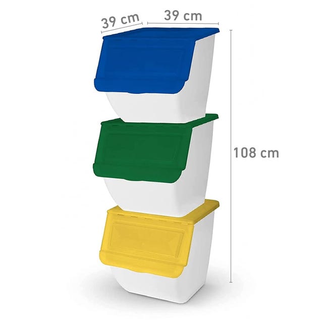 TIENDA EURASIA® Cubo de Basura para Reciclaje - Pack 3 Cubos de Basura de  Cocina para Reciclar Apilables - 36L