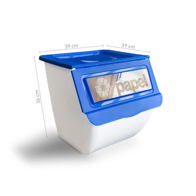TIENDA EURASIA® Cubos de Basura de Reciclaje - Pack 3 Contenedores de  Reciclaje Apilables con Ruedas - Tapa Abatible - Medida 39 x 39 x 36 cm  (White)