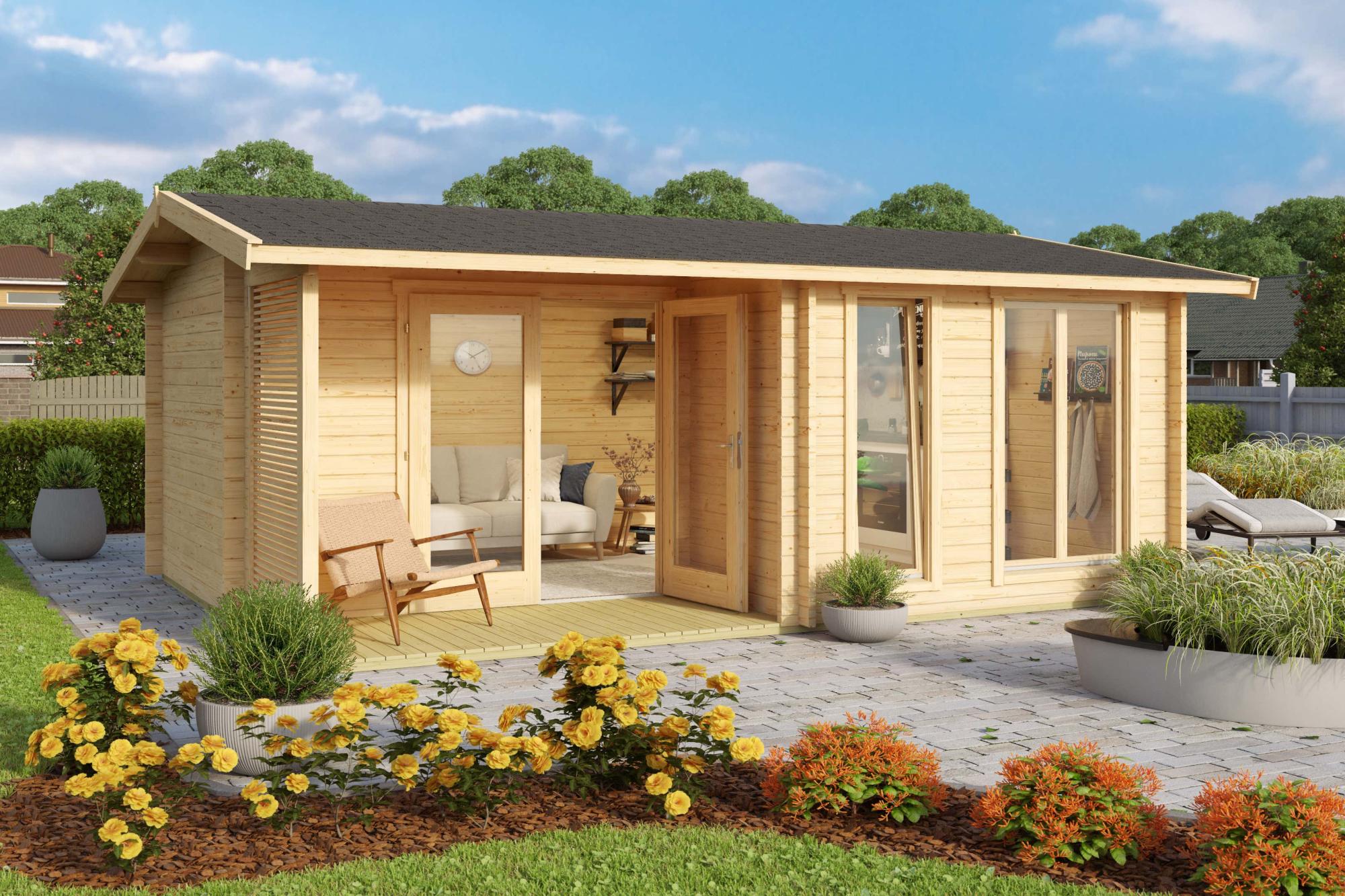 Abri de jardin en bois brut brighton b - 16,12 m² - 44 mm | Leroy Merlin