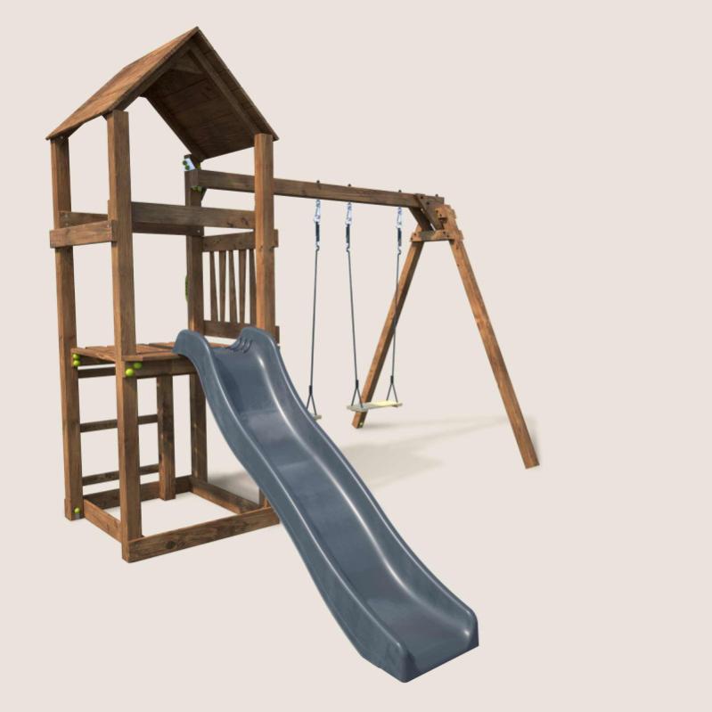 Aire de jeux en bois traité avec balançoire et toboggan Nouméa Leroy