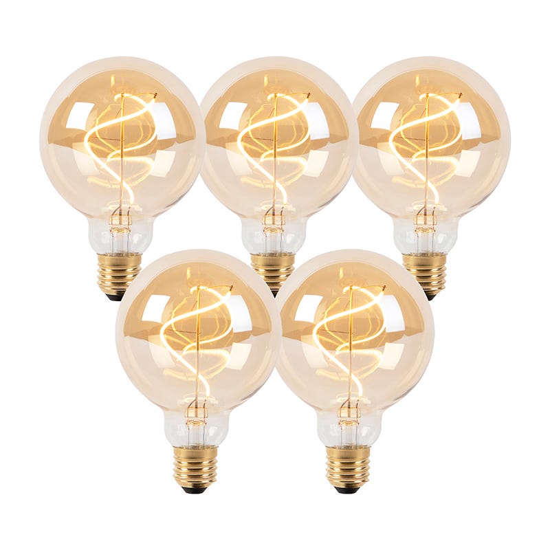 Set di 5 lampadine filamento spirale LED E27 dimmerabili G95 GOLDLINE