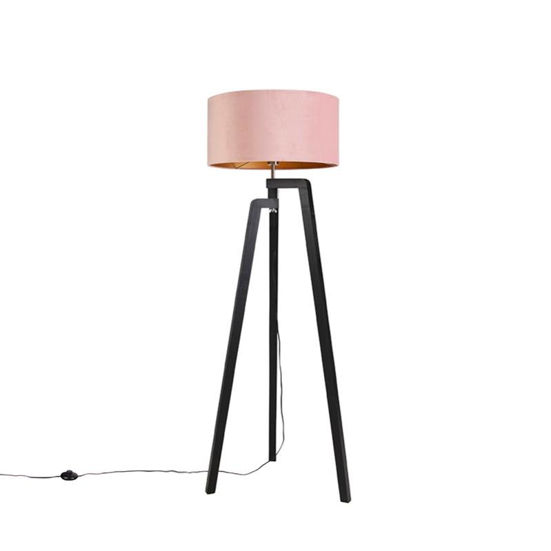 Lampada Da Terra Treppiede Nero E Oro - Stile Scandinavo/Industriale, Interruttore A Pedale, Altezza 153 Cm, Per Soggiorno E Camera