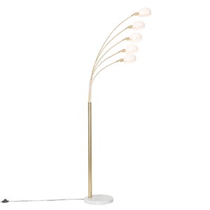Lampadaire salon laiton Lampadaire industriel boule ambre liseuse LED  Lampadaire métal verre 6x LED 3,5W 350Lm blanc chaud H 155 cm