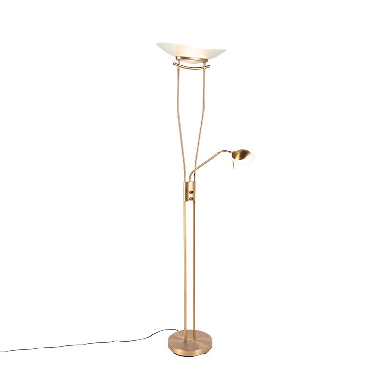 QAZQA lampadaire moderne doré avec bras de lecture avec led et variateur -  divo