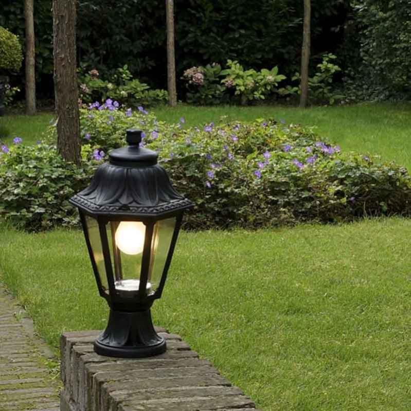 Lanterna Da Esterno A Piedistallo &ndash; Design Moderno, Vetro Trasparente, Finitura Nera, IP44, 37 Cm, First Choice Lighting