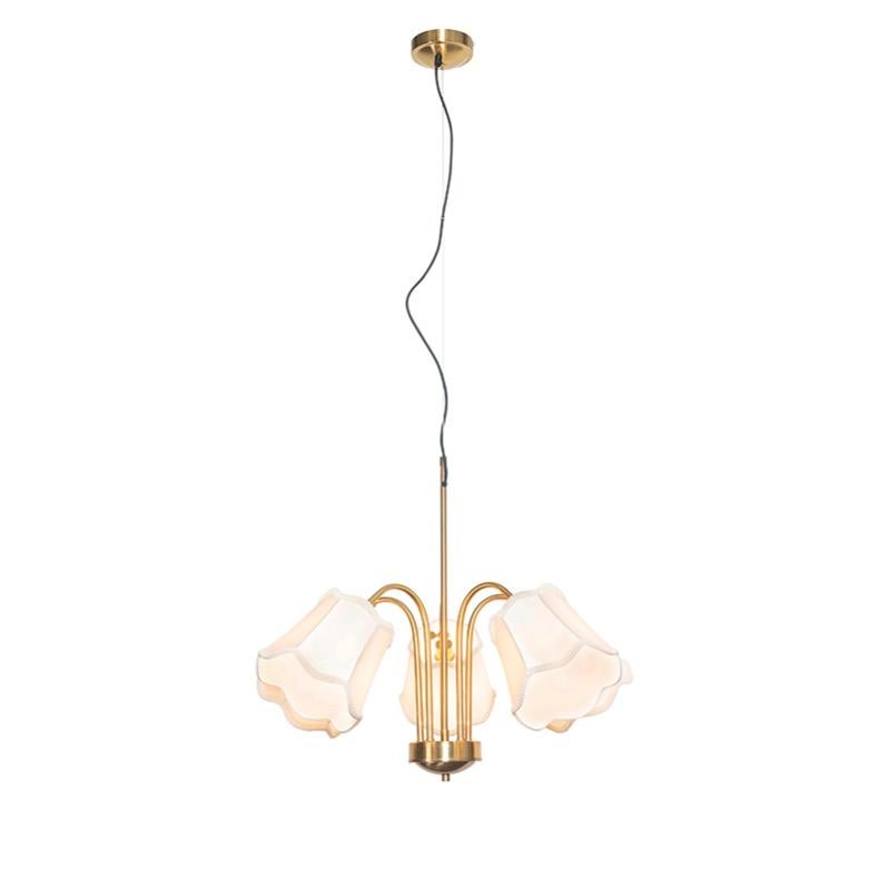 Lampada A Sospensione EKSED In Ottone Con Paralume In Vetro A Strisce Verticali, Cavo Intrecciato Dorato Regolabile, Interruttore Rotante - 3