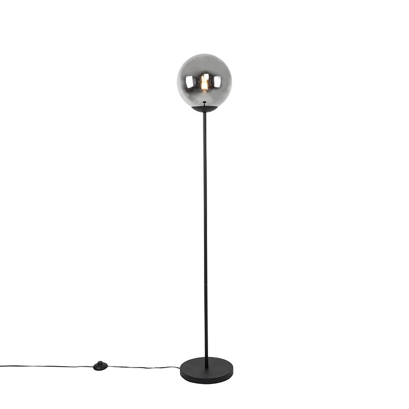 Lampadaire d'intérieur design Riga 155cm métal et verre gris fumé  compatible LED