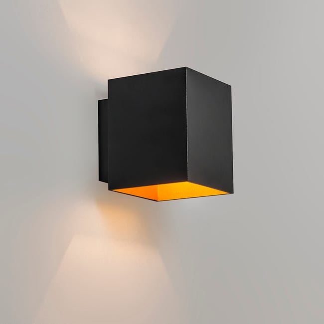 Lampada da parete di design quadrato nero e oro - Sola