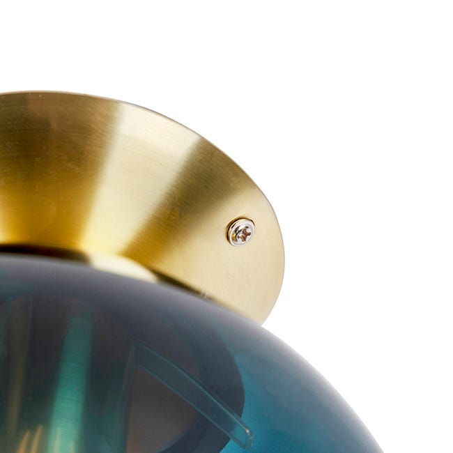 Plafoniera Art Déco in ottone con vetro blu oceano - PALLON