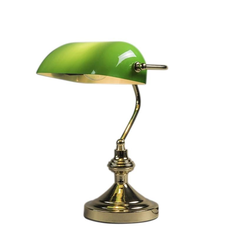 Lampada Da Tavolo Ministeriale In Vetro Verde E Ottone Massiccio – MADE IN ITALY