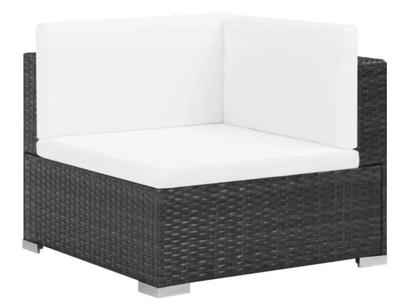Salon de jardin 7 pièces résine tressée noir et coussins blanc Blanca
