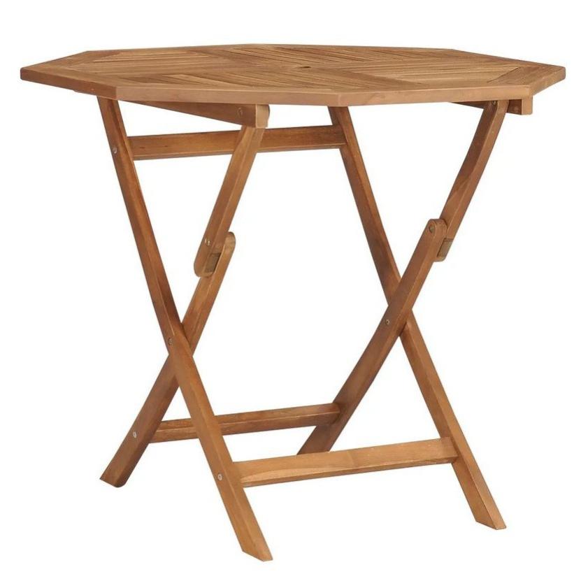 Table de jardin octogonale pliable teck massif clair Kounjo Leroy Merlin