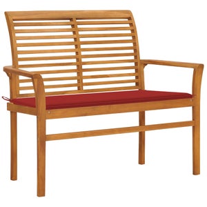 Banc de jardin en bois d'acacia 120 cm avec coussin rouge foncé VIVARA 