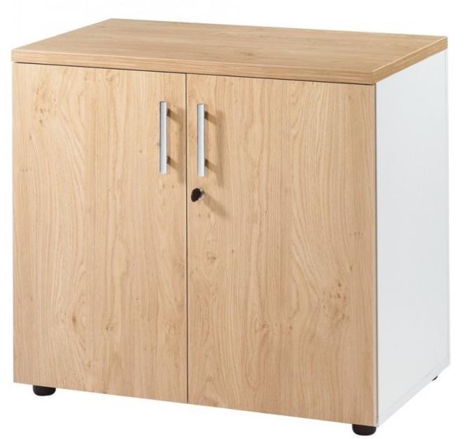 Armoire de bureau bas blanc et naturel Hublo Leroy Merlin