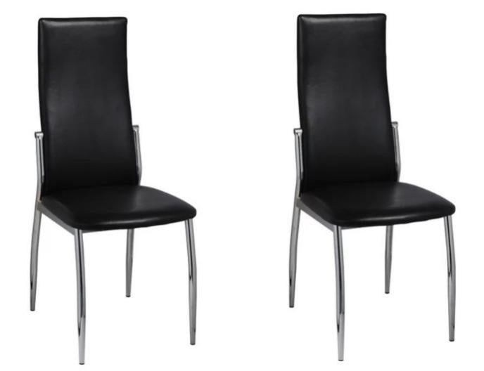 Chaise de salle à manger simili cuir noir et pieds métal chromé Cherish