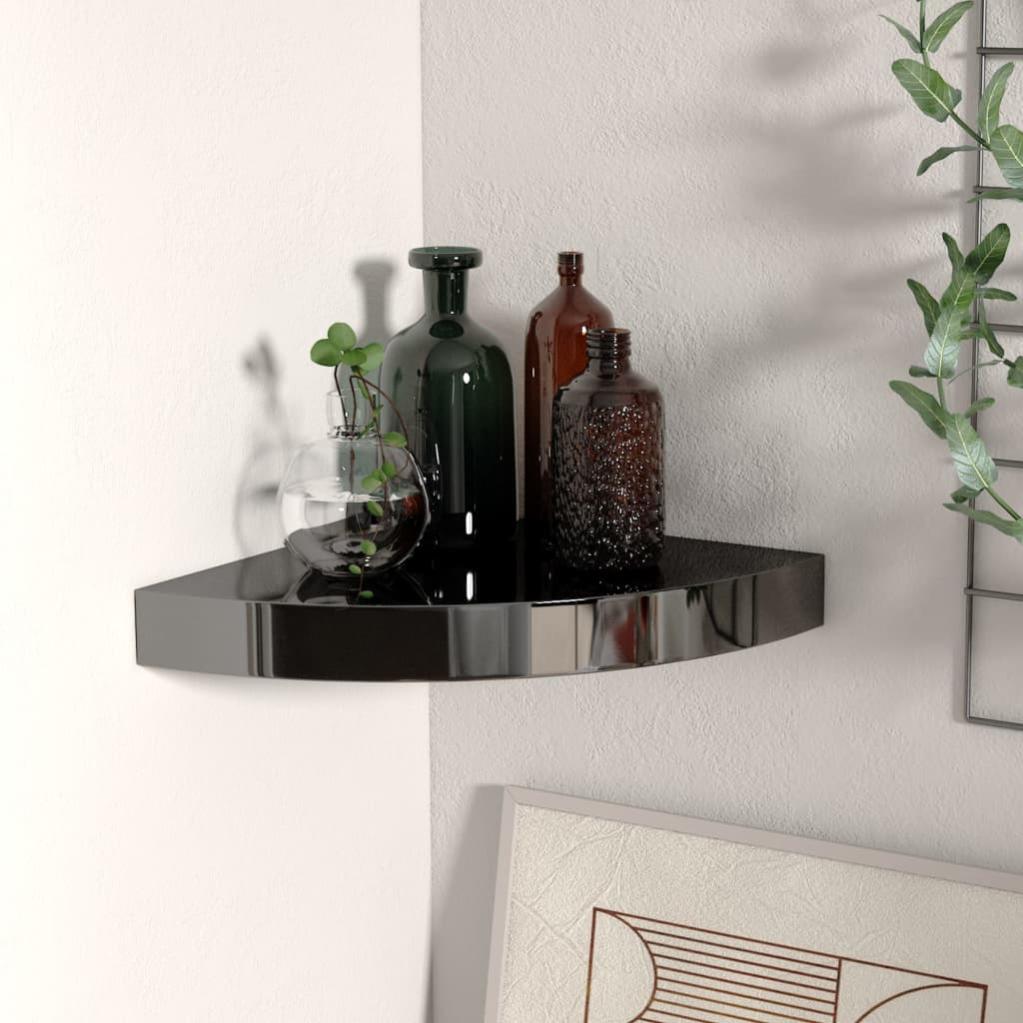 Étagère d'angle flottante Noir brillant 25x25x3,8 cm MDF - 2