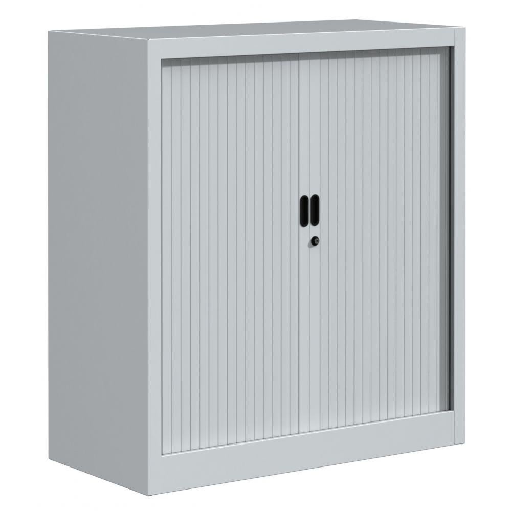 Armoire de bureau portes à rideaux 2 étagères gris clair Pierre Henry