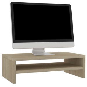 Support De Moniteur En Bois Blanc - 100x24x13 Cm, Avec Tablette De Rangement