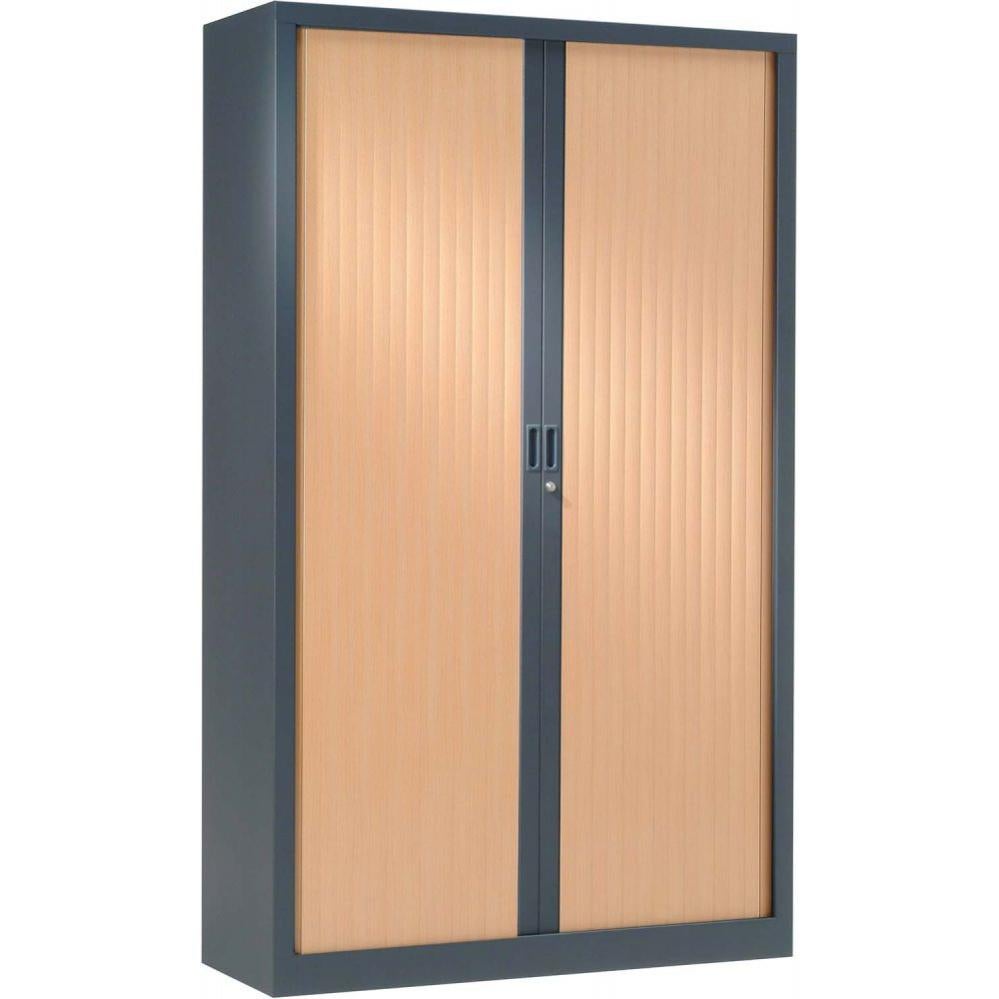 Armoire de bureau portes à rideaux 3 étagères anthracite, hêtre Pierre