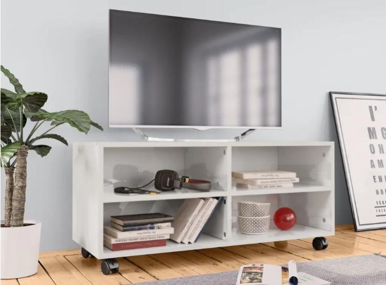 Meuble à Roulettes Blanc Brillant 46x36x59 Cm - Bois Multicouche, Plateau Pour Imprimante, Rangement Bureau Mobile - 7