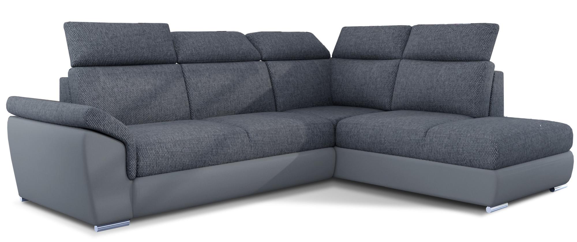 Canapé angle droit convertible tissu et simili gris avec appuis-tête