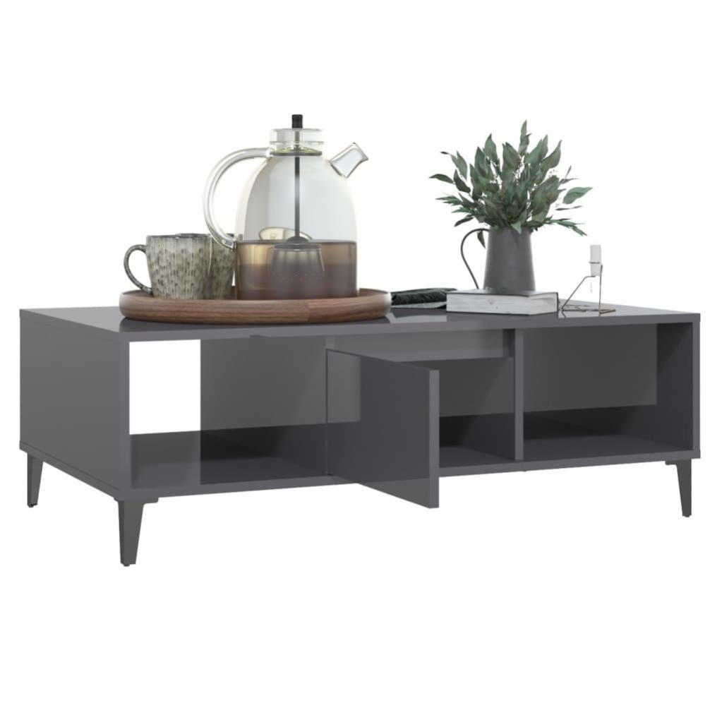 Tavolino Salotto SKM Stile Industriale - 103.5x60x35 Cm, Grigio Cemento, Legno E Metallo, Con Ripiani