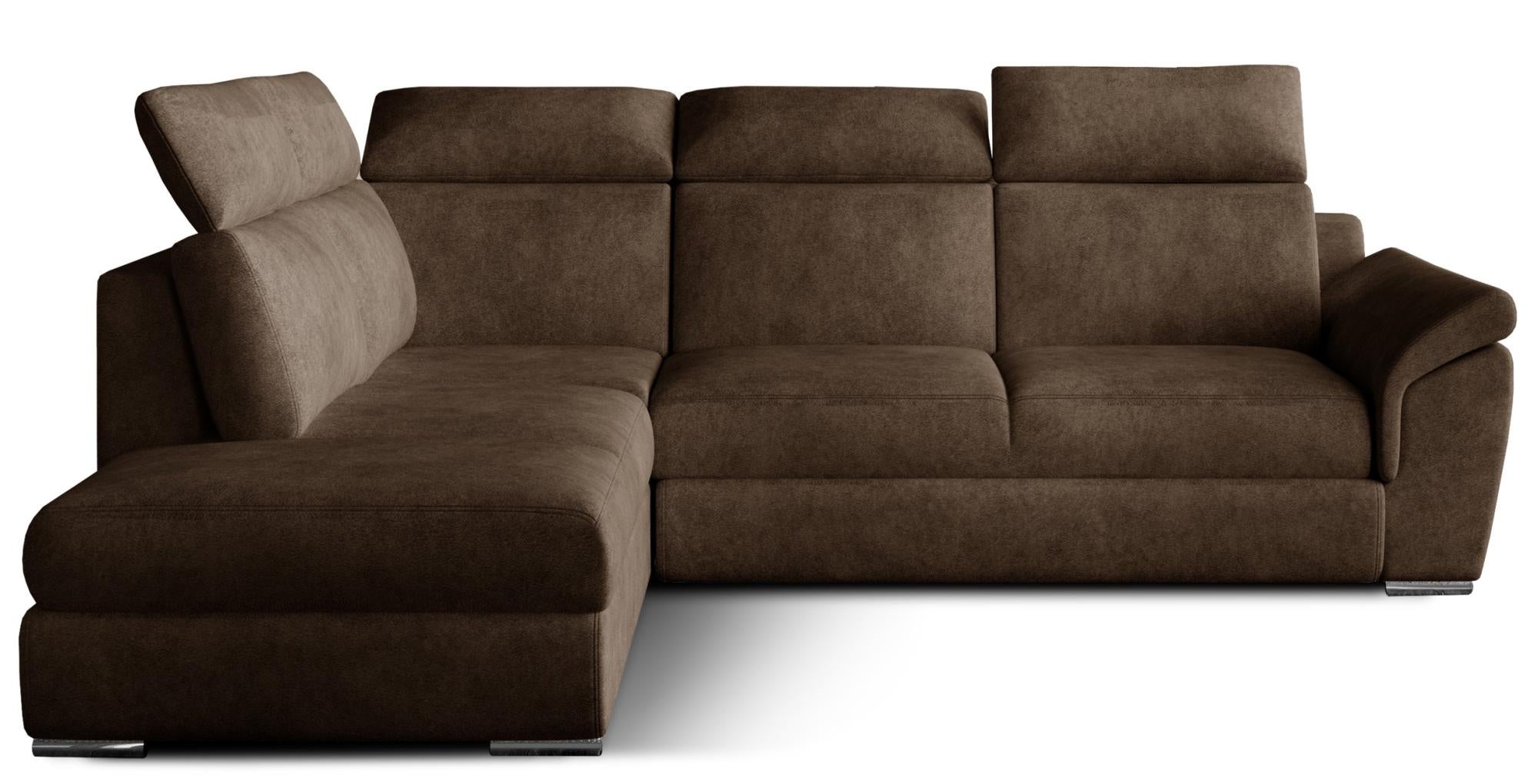 Canapé angle gauche convertible tissu marron avec appuis-tête réglables