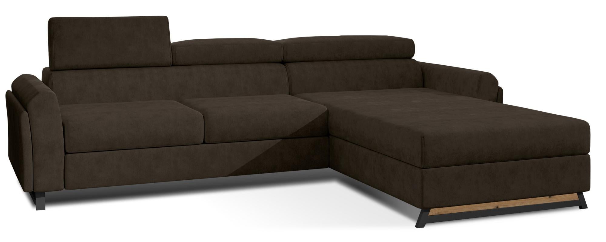 Canapé angle droit convertible tissu chocolat avec appuis-tête
