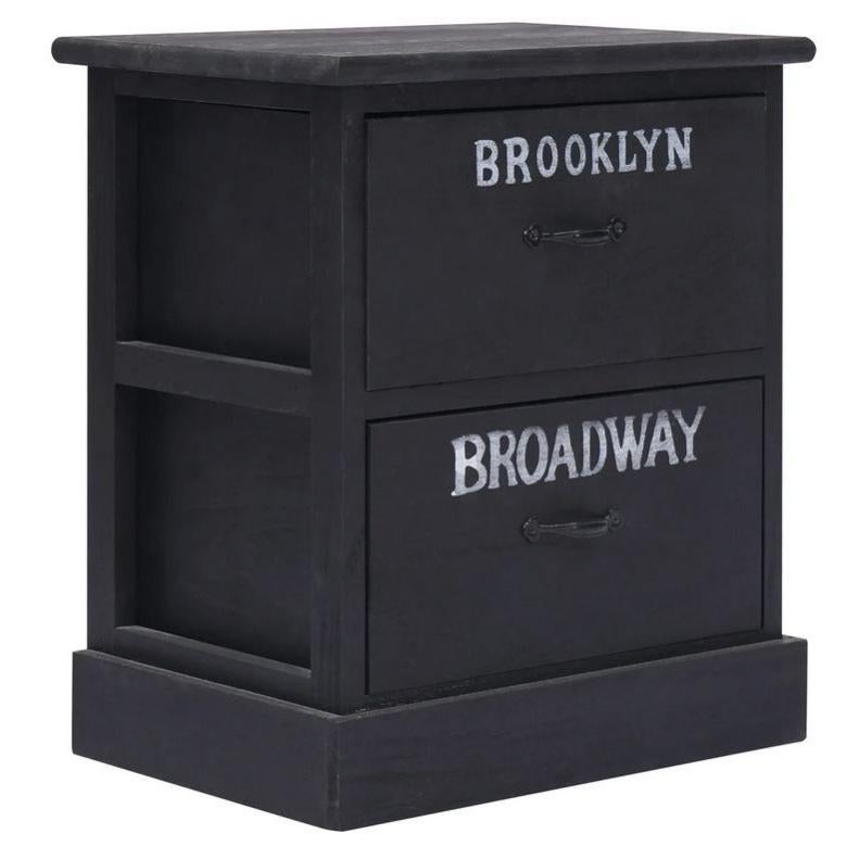 Table de chevet 2 tiroirs paulownia massif noir Khali | Leroy Merlin