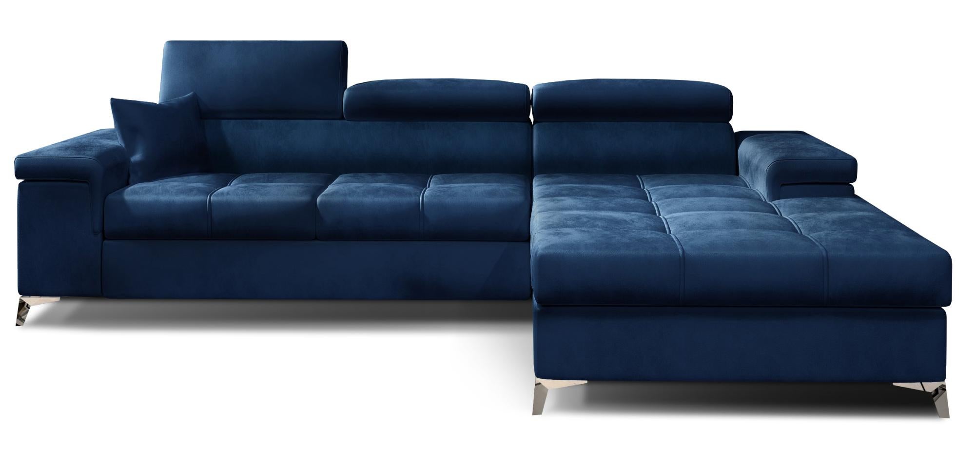 Canapé angle droit convertible velours bleu marine avec appuis-tête