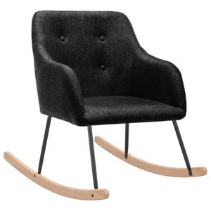 Chaise à Bascule Moderne En Tissu Noir - Structure Métal Et Pieds En Hêtre - Coussin Amovible
