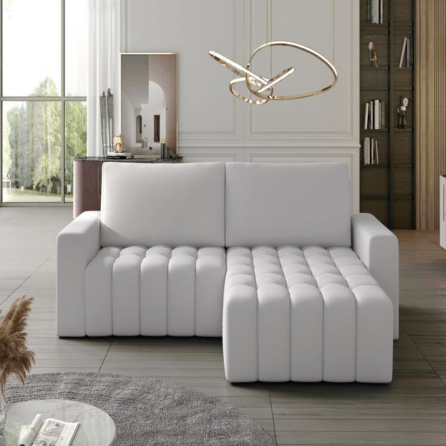 Canapé d'angle convertible astore en simili cuir de qualité, blanc -  Mobilier Privé