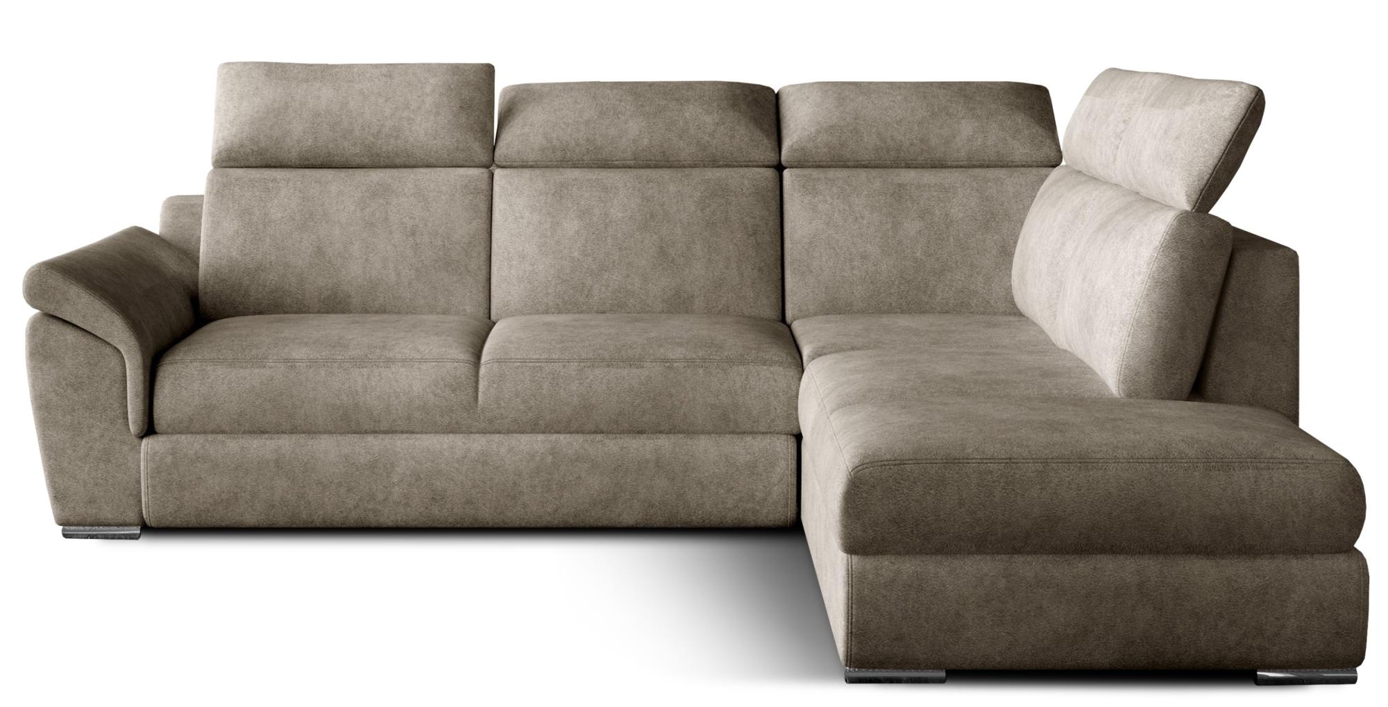 Canapé angle droit convertible tissu beige avec appuis-tête réglables